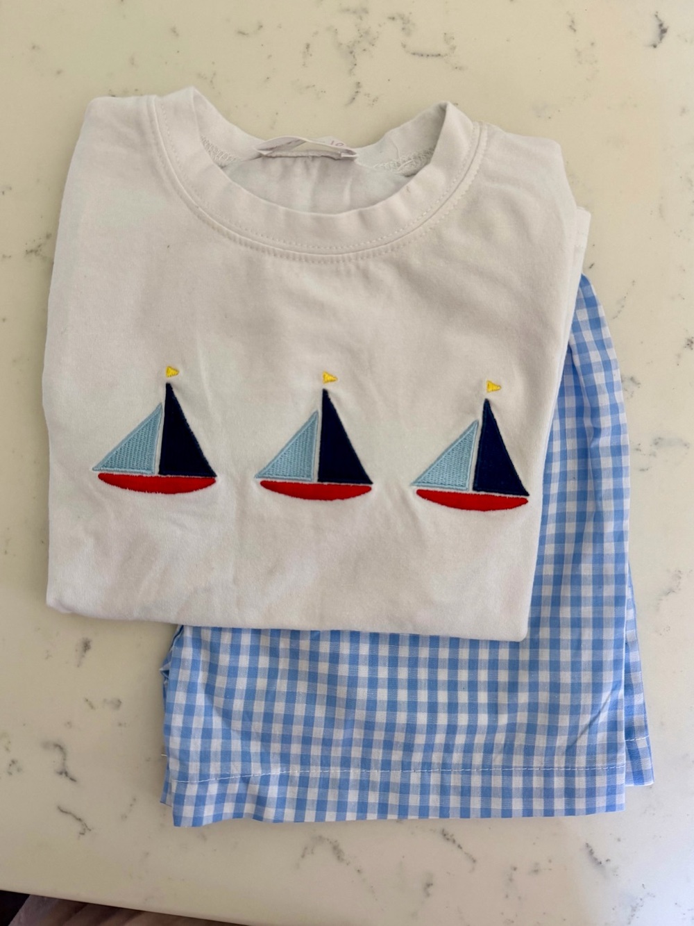 Kids White Sailboat Appliqué Matching Set - Brand